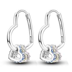 NARMO Hoop Ohrringe für Frauen 925 Sterling Silber Herz Shaped Hoop mit bunten Cubic Zirkonia Multiple Loops Herzen von NARMO