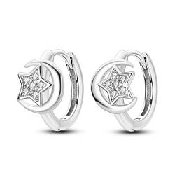 NARMO Hoop Ohrringe für Frauen 925 Sterling Silber Kleine Moon&Star Hoop Ohrringe Einfache Nette Ohrringe für Mädchen Geburtstagsgeschenke von NARMO