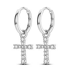 NARMO Kreuz Dangle Ohrringe 925 Sterling Silber Cubic Zirkonia Hoop Ohrringe für Frauen von NARMO