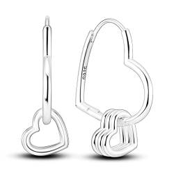 NARMO Ohrringe für Frau Herz Reifen Asymmetrische Herz Ohrringe 925 Sterling Silber Herz Shaped Hoop Ohrringe von NARMO