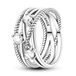 NARMO Ringe für Frauen 925 Sterling Silber Ringe Entwined Line mit Cubic Zirkonia Ring Statement Ring Verlobungsring Größe 57mm von NARMO