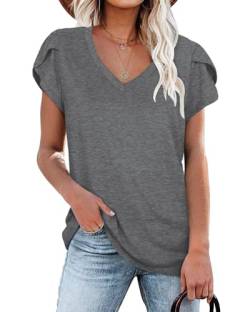 Damen T-Shirts Grau Sommer Flügelärmeln V-Ausschnitt Tops für Frauen L von NARRAME