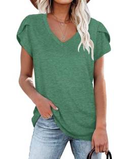 Damen T-Shirts Waldgrün Sommer Flügelärmeln V-Ausschnitt Tops für Frauen L von NARRAME