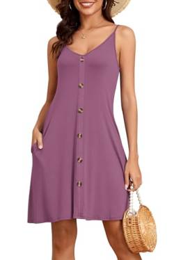 NARRAME Damen-Kleider, Spaghettiträger, V-Ausschnitt, Damen-Sommerkleider, lässig, trendig, Basic-Sommerkleid mit Taschen, Mauve Medium von NARRAME