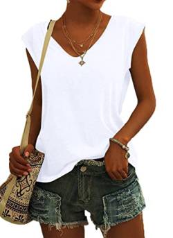 NARRAME Damen Kurzarm T-Shirt Sommer Tank Top Locker Oberteile Damen V Ausschnitt Sommer Blusen Weiß XXL von NARRAME