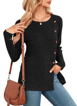 NARRAME Damen-Oberteile, langärmelig, Schwarze Pullover für Damen, Winter-Knöpfe, Seitenschlitz, lässiger Pullover, Medium von NARRAME