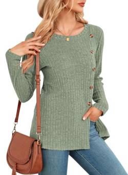 NARRAME Damen-Pullover, Langarm-Oberteile, Damen-Winter-Pullover mit Knöpfen vorne, Schlitz, Tunika, figurbetont, X-Large, Grün von NARRAME