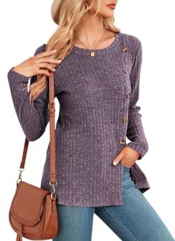 NARRAME Damen-Pullover, Winter-Damen-Langarm-Oberteil, Knöpfe, seitlicher Schlitz, Sweatshirt, Tunika, tailliert, X-Large, Lila von NARRAME