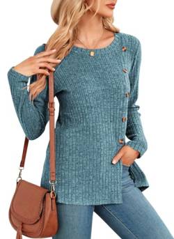 NARRAME Damen-Pullover, langärmelig, Tunika, Oberteile für Damen, Knöpfe, Seitenschlitz, Frühling, Herbst, groß, Jeansblau von NARRAME