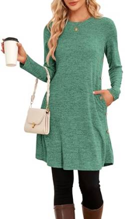 NARRAME Damen-Pullover-Kleider, Winter, langärmelig, Kausale Knöpfe, seitliche Kleider für Damen, elegant, mit Taschen, klein, Grün von NARRAME