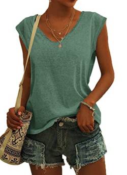 NARRAME Damen T-Shirt Sommer Waldgrün Blume Blusen Einfarbig Kurzarm Tshirt Leicht Lässig Luftig Sommer Tank Top L von NARRAME