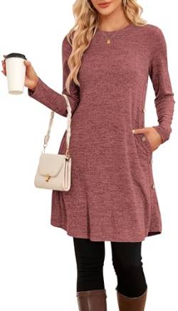 NARRAME Party-Pullover-Kleider für Damen, Frühling, Herbst, lässiges, seitliches Langarmkleid mit Knöpfen und Taschen, X-Large, Rot von NARRAME