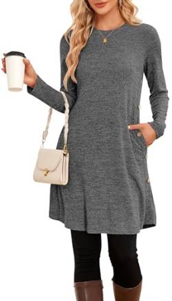 NARRAME Pullover-Kleider für Damen, Winter, langärmelig, Kausale Knöpfe, seitliches Pulloverkleid mit Taschen, XX-Large, Dunkelgrau von NARRAME