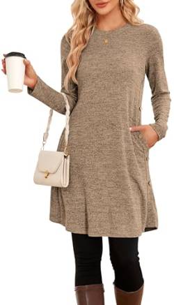 NARRAME Pullover-Kleider für Damen, Winter, langärmelig, Kausale Knöpfe, seitliches Pulloverkleid mit Taschen, XX-Large, Kaffee von NARRAME