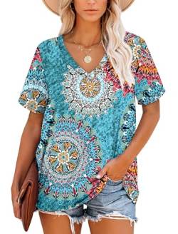 NARRAME T-Shirt für Damen blumengrün Casual Sommer Tops Kurzarm Tuniken XL von NARRAME