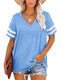 NARRAME Tops für Damen Blau T-Shirts Tunika Damen Sommer Kurzarm Tops V-Ausschnitt für Damen S von NARRAME