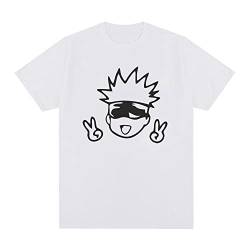 NARUNING Jujutsu Kaisen T-Shirt,Gojo Satoru Charakter Kurzarm-Pullover,Herren Und Damen Casual Harajuku Sport Polo Shirt(XS-3XL) (White,L) von NARUNING