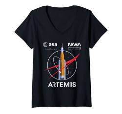 Damen NASA Artemis Mission SLS Worm and ESA Logo T-Shirt mit V-Ausschnitt von NASA - Official