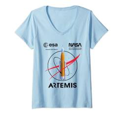 Damen NASA Artemis Mission SLS Worm und ESA Logo T-Shirt mit V-Ausschnitt von NASA - Official