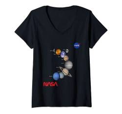 Damen NASA Sonnensystem Planeten Worm Insignia Logo T-Shirt mit V-Ausschnitt von NASA - Official