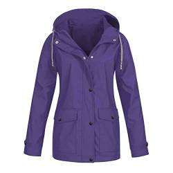 Damen Jacken Damen Solid Streifen Regenjacke Outdoor Plus Kapuze Regenmantel Winddicht, Purple, 54 von NASC