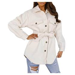 Damen Mantel Herbst und Winter Mode Bandage Einfarbig Mittellang Wollmantel, weiß, 36 von NASC