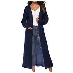 NASC Gepolsterter Mantel für Damen, modisch, lässig, lang, knopflos, einfarbig, Pullover, dunkelblau, 46 von NASC