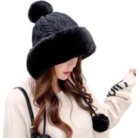 NATICY Plüschmütze Baumwollwolle-Pullover-Mütze Für Damen, Kältebeständig, Warme Plüschmütze von NATICY