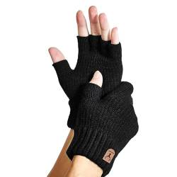 NATOSU Fingerlose Handschuhe,Winter warme Strick handschuhe,Handschuhe fingerlos Fingerless Gloves,kaschmir handschuhe,Laufen Radfahren Fahren für Herren und Damen,Schwarz von NATOSU