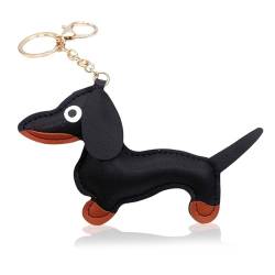 NATOSU Hund Dackel Schlüsselanhänger aus Leder, Glücksbringer Sausage Dog Keychain Geschenke für Lieblingsmensch Frauen Männer Kinder Geburtstag Weihnachten Schlüsselring,Schwarz von NATOSU