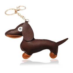 NATOSU Hund Dackel Schlüsselanhänger aus Leder, Glücksbringer Sausage Dog Keychain Geschenke für Lieblingsmensch Frauen Männer Kinder Geburtstag Weihnachten Schlüsselring von NATOSU