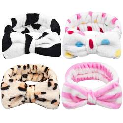 NATUCE Bowknot Haarband Kosmetik, 4 Stk Flanell Make-Up Haarband, Make Up Stirnband für Damen zum Waschen Spa Yoga Beauty Gesichtspflege Make-up von NATUCE