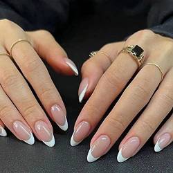 Natuce 24 Stück Französischer Nägel Zum Aufkleben, Natürlich Acrylic Künstliche Nägel mit Nagelkleber, Glossy Kunstnägel Selbstklebende Press on Nails für Frauen und Mädchen von NATUCE