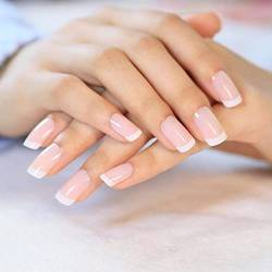 Natuce 24 Stück Französischer Nägel Zum Aufkleben, Natürlich Acrylic Künstliche Nägel mit Nagelkleber, Glossy Kunstnägel Selbstklebende Press on Nails für Frauen und Mädchen von NATUCE