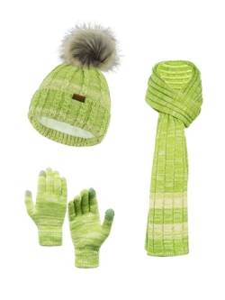 NATUST 3 Stück Winter Knit Beanie Mütze Warme Schal und Touchscreen Handschuhe Set Wärmer Handschuhe Set mit Fleece Gefüttert, Grün , Einheitsgröße von NATUST