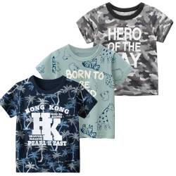 NATUST 3er Pack Jungen T-Shirt Kleinkind Kurzarm Baumwolle Camo Kokos Drucken Sommer Tops DE: 98-104(Herstellergröße 100) von NATUST