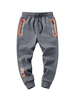 NATUST Jogginghose Jungen Hose Gefütterte Kinder Winter Thermohose Jogger Freizeithose Sweatpants Lässige Sporthose Grau 116-122 von NATUST