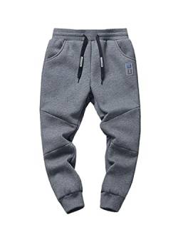 NATUST Jogginghose Jungen Hose Gefütterte Kinder Winter Thermohose Jogger Freizeithose Sweatpants Lässige Sporthose Grau 116-122 von NATUST