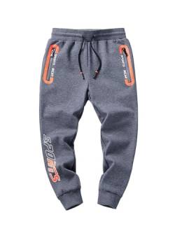 NATUST Jogginghose Jungen Hose Gefütterte Kinder Winter Thermohose Jogger Freizeithose Sweatpants Lässige Sporthose Grau 128-134 von NATUST