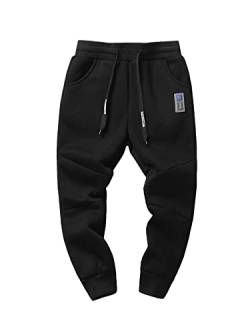 NATUST Jogginghose Jungen Hose Gefütterte Kinder Winter Thermohose Jogger Freizeithose Sweatpants Lässige Sporthose Schwarz 140-146 von NATUST