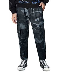 NATUST Jungen Camouflage Cargohose Kinder Jogginghose Freizeithose Jungs Cargo Hose mit Elastischem Bund Blaue Camo 164-170 von NATUST