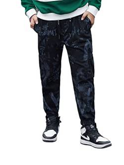 NATUST Jungen Camouflage Cargohose Kinder Jogginghose Freizeithose Jungs Cargo Hose mit Elastischem Bund Schwarz 164-170 von NATUST