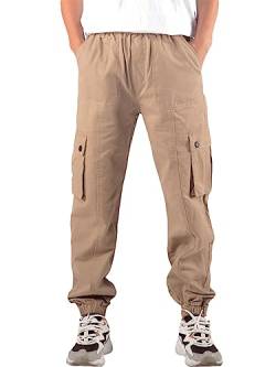 NATUST Jungen Cargohose Kinder Casual Jogginghose Hose mit Elastische Taille Khaki 120 von NATUST