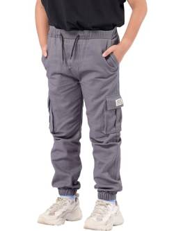 NATUST Jungen Cargohose Kinder Freizeithose Jogginghose Jungs Cargo Hose mit Elastischem Bund Grau 128-134 von NATUST