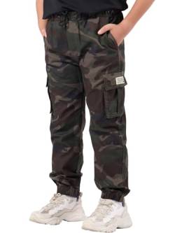 NATUST Jungen Cargohose Kinder Freizeithose Jogginghose Jungs Cargo Hose mit Elastischem Bund Tarngrün 146-152 von NATUST