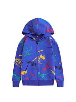 NATUST Jungen Dinosaurie Hoodie Kapuzenpullover Mit Reißverschluss Langarm Strickjacke Blau DE: 122-128 (Herstellergröße 120) von NATUST