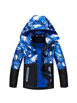 NATUST Jungen Gefütterte Regenjacke Winddicht Übergangsjacke Wasserdicht Winddichtjacke Thermo Softshelljacke Blau 134-140 von NATUST