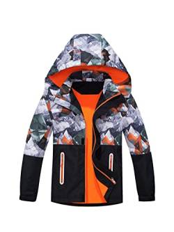 NATUST Jungen Gefütterte Regenjacke Winddicht Übergangsjacke Wasserdicht Winddichtjacke Thermo Softshelljacke Orange 134-140 von NATUST