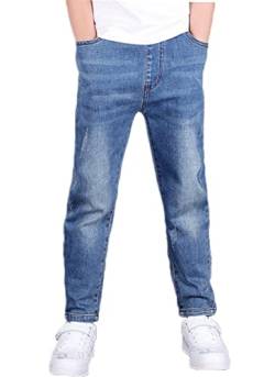 NATUST Jungen Jeans mit Elastischem Bund Kinder Hose mit Abschürfungen Jeanshosen Straight Stretch Marineblau 146-152 von NATUST