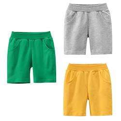 NATUST Jungen Sommer Shorts Kinder Baumwolle Hose Kurze Jogginghose, 3er-Pack Gelb/Grün/Grau DE: 128(Herstellergröße 120) von NATUST